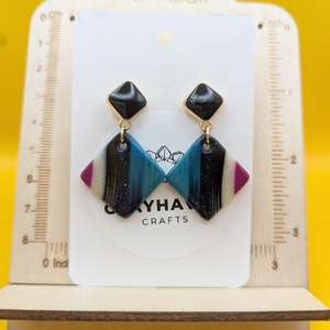 Kézműves fülbevaló polimer gyurmából (polymer clay) - négyzet - 045, Ékszer, Fülbevaló, Pötty fülbevaló, Ékszerkészítés, Gyurma, MESKA