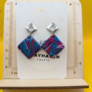 Kézműves fülbevaló polimer gyurmából (polymer clay) - négyzet - 046 - Meska.hu