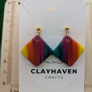 Kézműves fülbevaló polimer gyurmából (polymer clay) - négyzet - 047 - ékszer - fülbevaló - pötty fülbevaló - Meska.hu