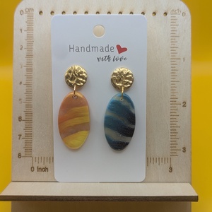 Kézműves fülbevaló polimer gyurmából (polymer clay) - ovális - 055, Ékszer, Fülbevaló, Lógó fülbevaló, Ékszerkészítés, Gyurma, MESKA