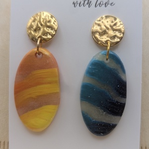 Kézműves fülbevaló polimer gyurmából (polymer clay) - ovális - 055 - ékszer - fülbevaló - lógó fülbevaló - Meska.hu