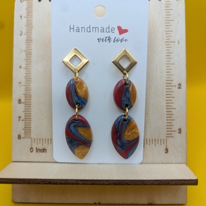 Kézműves fülbevaló polimer gyurmából (polymer clay)  - nagy, több részes - 099, Ékszer, Fülbevaló, Lógó fülbevaló, Ékszerkészítés, Gyurma, MESKA