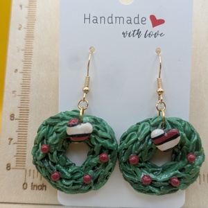 Kézműves fülbevaló polimer gyurmából (polymer clay), karácsonyi ajándék, adventi koszorú - 110, Ékszer, Fülbevaló, Lógó fülbevaló, Ékszerkészítés, Gyurma, MESKA