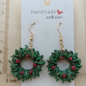 Kézműves fülbevaló polimer gyurmából (polymer clay), karácsonyi ajándék, adventi koszorú - 113, Ékszer, Fülbevaló, Lógó fülbevaló, Ékszerkészítés, Gyurma, MESKA