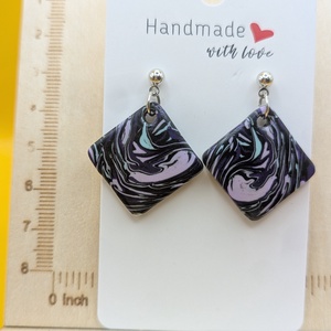 Kézműves fülbevaló polimer gyurmából (polymer clay), karácsonyi ajándék, négyszög - 119, Ékszer, Fülbevaló, Lógó fülbevaló, Ékszerkészítés, Gyurma, MESKA