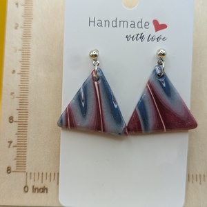 Kézműves fülbevaló polimer gyurmából (polymer clay), karácsonyi ajándék, háromszög - 121, Ékszer, Fülbevaló, Lógó fülbevaló, Ékszerkészítés, Gyurma, MESKA