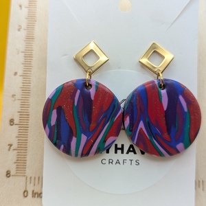 Kézműves fülbevaló polimer gyurmából (polymer clay), karácsonyi ajándék, nagy, kerek - 123, Ékszer, Fülbevaló, Lógó fülbevaló, Ékszerkészítés, Gyurma, MESKA