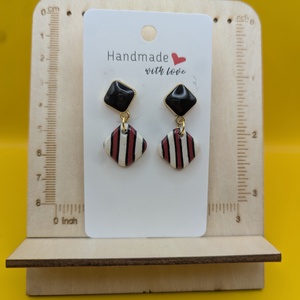 Kézműves fülbevaló polimer gyurmából (polymer clay), karácsonyi ajándék, kicsi, négyszög - 124, Ékszer, Fülbevaló, Lógó fülbevaló, Ékszerkészítés, Gyurma, MESKA