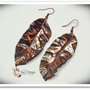 Vörösréz falevél fülbevaló - Meska.hu