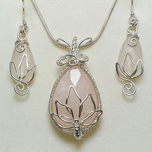 Drótékszer szett rózsakvarccal - ékszer - ékszerszett - Meska.hu