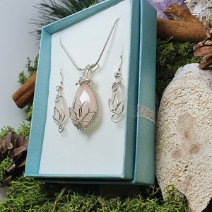 Drótékszer szett rózsakvarccal - ékszer - ékszerszett - Meska.hu