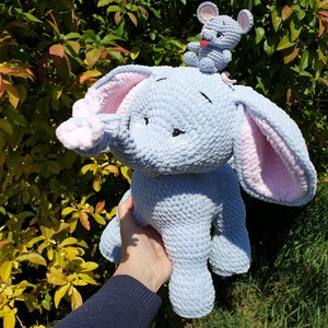 Horgolt plüss elefánt kisegérrel és pillangóval � kézműves amigurumi játék - Meska.hu