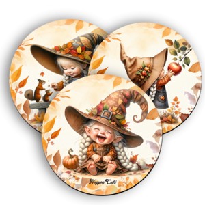 3 db aranyos őszi manó lány kör alakú alátét szett (#88), , , MESKA