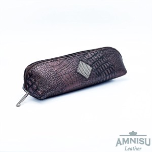 Metál barna krokkómintás rombusz swarovski köves bőr neszeszer / tolltartó K4029 - táska & tok - neszesszer - Meska.hu