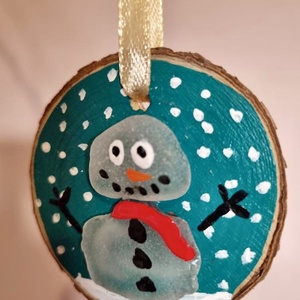 Mosolygó hóember tengeri üvegből � kézműves karácsonyfadísz - karácsony - karácsonyi lakásdekoráció - karácsonyfadíszek - Meska.hu