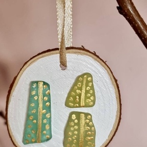 Aranymintás tengeri üveg karácsonyfadísz faalapon - karácsony - karácsonyi lakásdekoráció - karácsonyfadíszek - Meska.hu