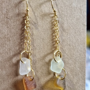 Valódi tengeri üvegből készült fülbevaló. , Ékszer, Fülbevaló, Lógó fülbevaló, Ékszerkészítés, MESKA