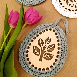 Nagyméretű leveles, horgolt, húsvéti függődísz (mag.: 18 cm) , Otthon & Életmód, Dekoráció, Fali és függő dekoráció, Függődísz, Horgolás, MESKA