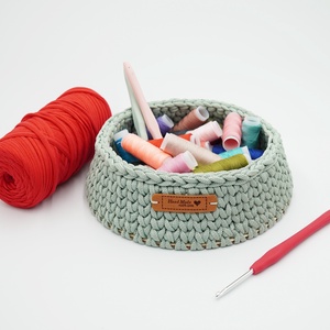 Horgolt zöld kosár (átm. 20cm), Otthon & Életmód, Tárolás & Rendszerezés, Tárolókosár, Horgolás, MESKA
