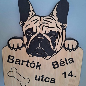 Francia Bulldogos házszámtábla, Otthon & Életmód, Ház & Kert, Házszám, Famegmunkálás, MESKA
