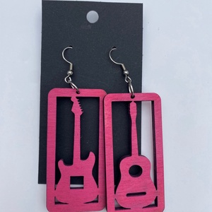 Gitáros fülbevaló, Ékszer, Fülbevaló, Lógó fülbevaló, Famegmunkálás, MESKA