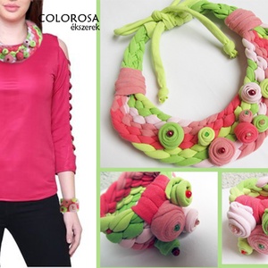 Krizantémok. Textil ékszerszett, Ékszer, Ékszerszett, Ékszerkészítés, Újrahasznosított alapanyagból készült termékek, Meska
