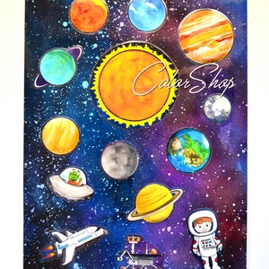 Óriás GALAXIS hűtőmágnes készlet A3-as háttérrel -  - Meska.hu