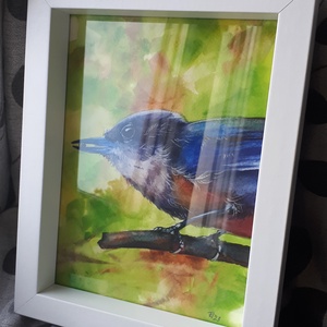 Kék madárka - eredeti akvarell - művészet - festmény - akvarell - Meska.hu