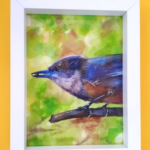 Kék madárka - eredeti akvarell - művészet - festmény - akvarell - Meska.hu
