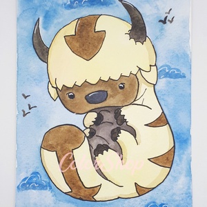 Appa (Aang legendája) - eredeti akvarell (kerettel) - művészet - festmény - akvarell - Meska.hu