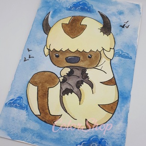 Appa (Aang legendája) - eredeti akvarell (kerettel), Művészet, Festmény, Akvarell, Fotó, grafika, rajz, illusztráció, Festészet, MESKA