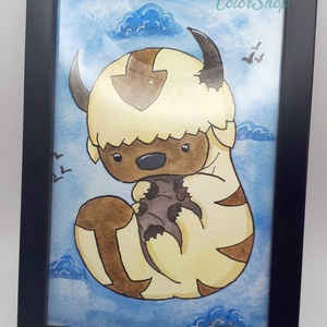 Appa (Aang legendája) - eredeti akvarell (kerettel) - művészet - festmény - akvarell - Meska.hu