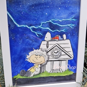 Vissza a jövőbe Snoopyval - eredeti akvarell, Művészet, Festmény, Akvarell, Fotó, grafika, rajz, illusztráció, Festészet, MESKA
