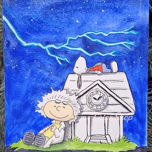 Vissza a jövőbe Snoopyval - eredeti akvarell - művészet - festmény - akvarell - Meska.hu