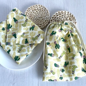 Újra szett - Újraszalvéta és Nasizacsi  M Méret - Kaktusz minta - otthon & életmód - konyhafelszerelés, tálalás - konyhai textil - szalvéta - Meska.hu