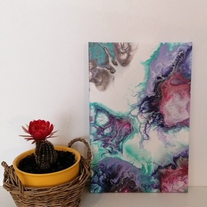 Viola-mályva-türkíz/Absztrakt festmény/Fluid art - Meska.hu