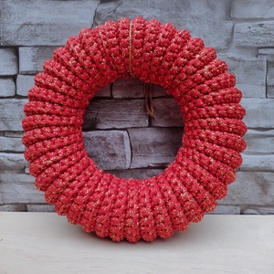 Horgolt őszi koszorú, ajtódísz alap (20 cm) / Autumnal crochet-covered wreath base - kellékek & szerszámok - dekorációs kellékek - koszorú, koszorúalap - Meska.hu