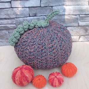 Horgolt nagyméretű tök (narancs-petrol-zöld) Halloweenre, Kellékek & szerszámok, Dekorációs kellékek, Őszi dekor, Őszi dekortök, Horgolás, MESKA
