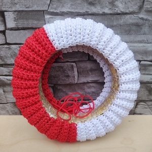 Horgolt karácsonyi / adventi koszorú, ajtódísz alap (20 cm) / Christmas crochet-covered wreath base - kellékek & szerszámok - dekorációs kellékek - koszorú, koszorúalap - Meska.hu