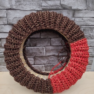 Horgolt karácsonyi / adventi koszorú, ajtódísz alap (30 cm) / Christmas crochet-covered wreath base - kellékek & szerszámok - dekorációs kellékek - koszorú, koszorúalap - Meska.hu