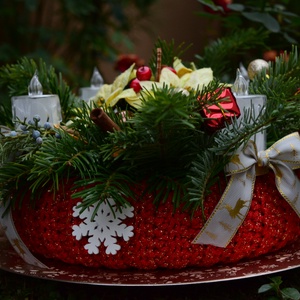 Horgolt karácsonyi  / adventi koszorú, ajtódísz alap (20 cm) / Christmas crochet-covered wreath base - kellékek & szerszámok - dekorációs kellékek - koszorú, koszorúalap - Meska.hu