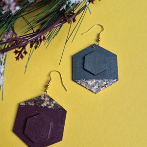 Absztrakt nagy alakú barna-arany fa fülbevaló - ékszer - fülbevaló - lógó fülbevaló - Meska.hu