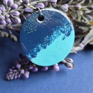 Kék átmenetes lógós nagy kör fa fülbevaló - ékszer - fülbevaló - lógó fülbevaló - Meska.hu