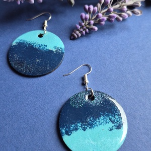 Kék átmenetes lógós nagy kör fa fülbevaló - ékszer - fülbevaló - lógó fülbevaló - Meska.hu