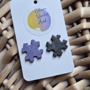 Lila puzzle fa fülbevaló - ékszer - fülbevaló - pötty fülbevaló - Meska.hu