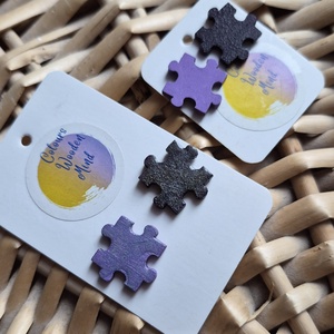 Lila puzzle fa fülbevaló, Ékszer, Fülbevaló, Pötty fülbevaló, Ékszerkészítés, Festett tárgyak, MESKA