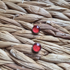 Bedugós piros üveg fülbevaló - ékszer - fülbevaló - pötty fülbevaló - Meska.hu