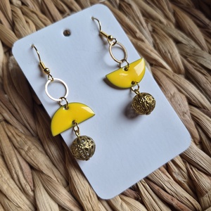 Sárga-arany zománc lógós fülbevaló , Ékszer, Fülbevaló, Lógó fülbevaló, Ékszerkészítés, MESKA