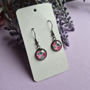 Lógós virágos elegáns üveg fülbevaló , Ékszer, Fülbevaló, Lógó fülbevaló, Ékszerkészítés, Decoupage, transzfer és szalvétatechnika, MESKA