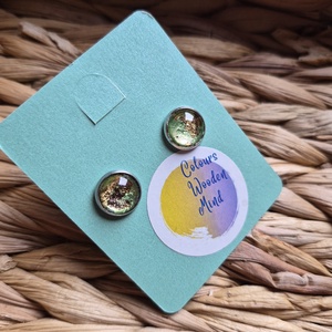 Bedugós nikkelmentes zöld-arany üveg fülbevaló  - ékszer - fülbevaló - pötty fülbevaló - Meska.hu